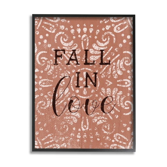 Stupell Industries Fall In Love Romantic Phrase Vintage Fractal Pattern Graphic Art Black Framed Art Print Wall Art, 16x20, by Daphne Polselli