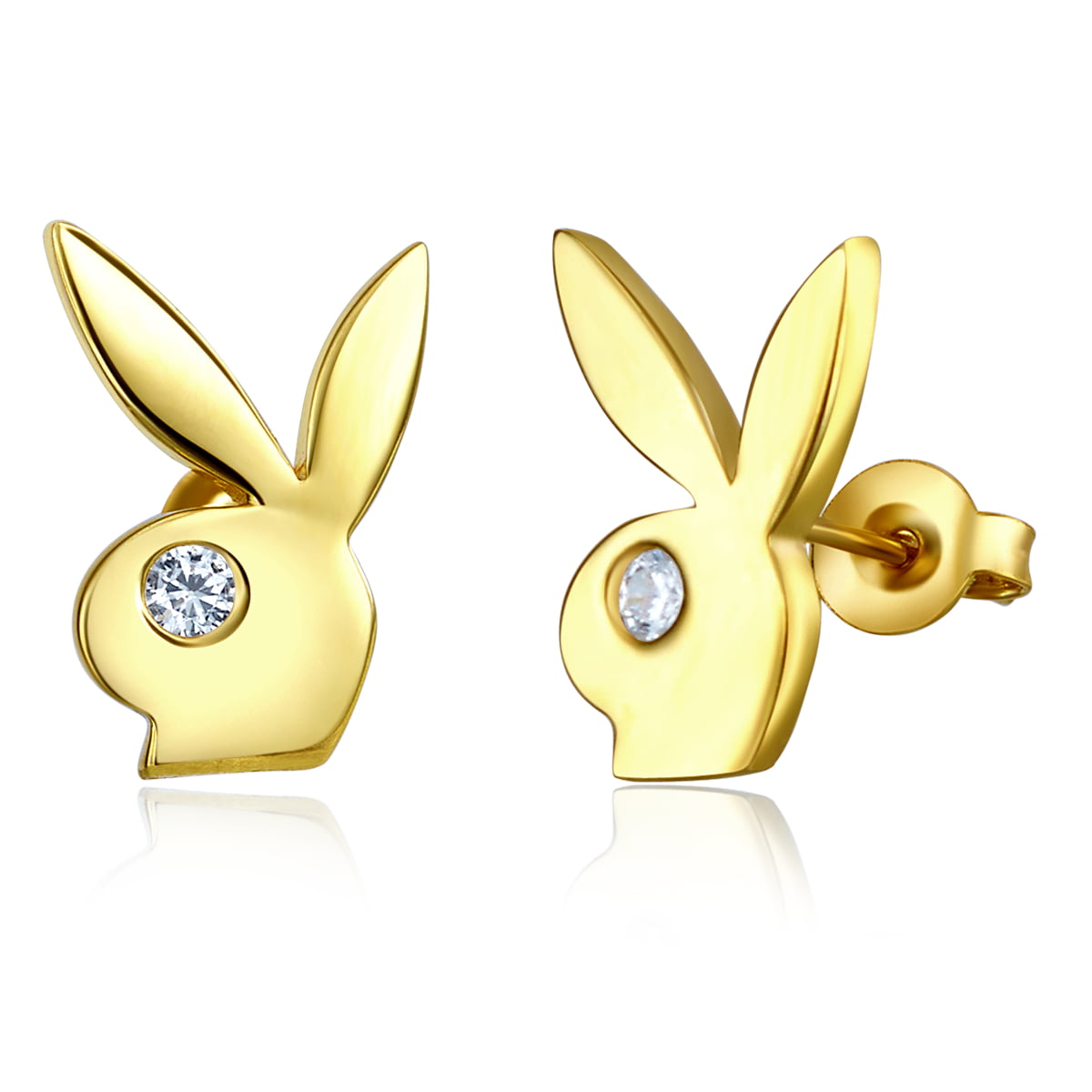 Wellingsale Ladies 14k Yellow Gold Polished CZ Bunny Rabbit Earrings ...