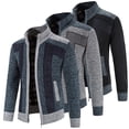 thumbnail image 3 of comerut Winter Coat Knit Plush Contrast Colors Patchwork Breathable Thicken Long Sleeves Plus Size Stand Collar Plush Warm Autumn Coat Winter Clothes, 3 of 7