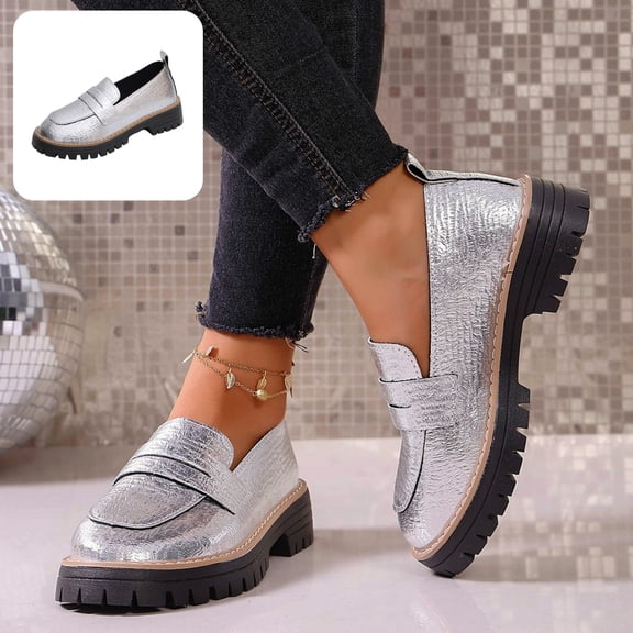 Willtoo Womens Platform Loafers Round Toe Slip On Casual Dress Shoes Fashion Chunky Lug Sole Walking Shoes for Daily Wear