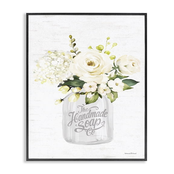 Stupell Industries Farmhouse Handmade Soap Co. Farmhouse White Florals Country Bouquet Black Framed Giclee Art, 11 x 14, by Lettered and Lined