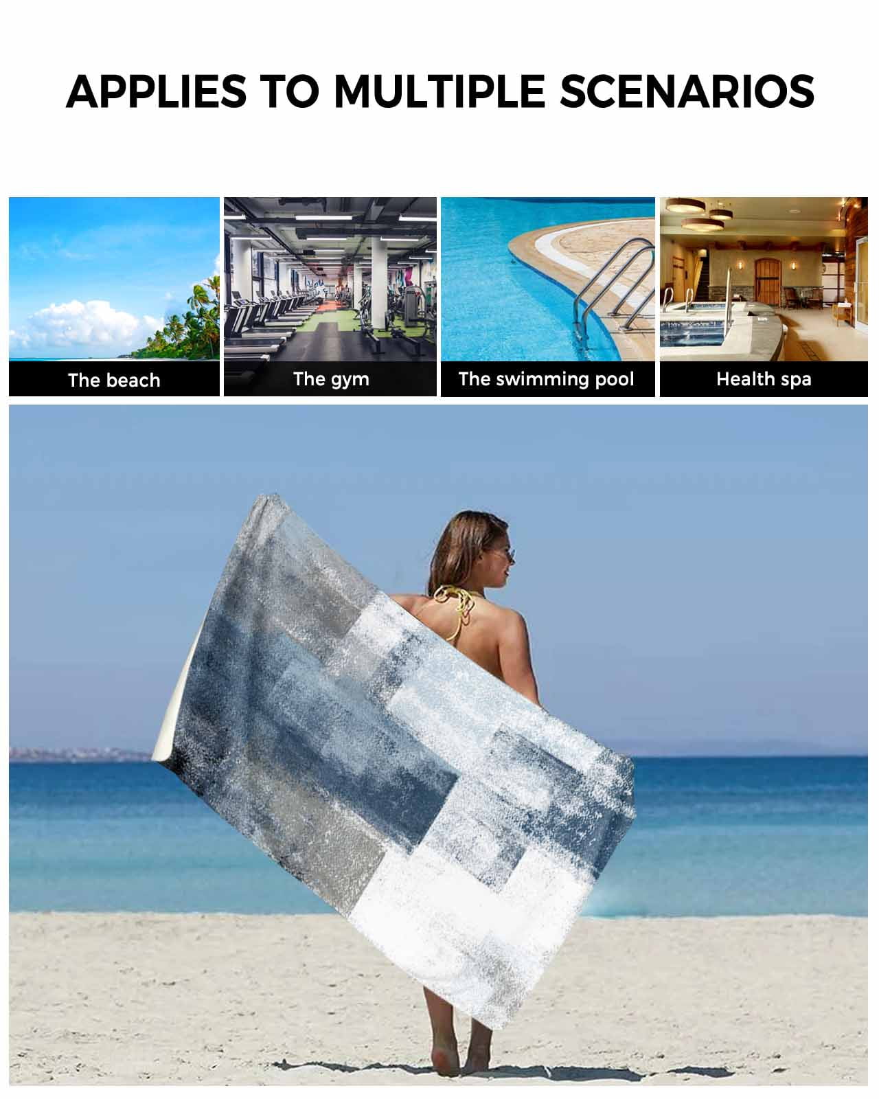 Blue Towel Set of 3, Soft Microfiber Bath Towels, Hand Towel, Washcloths, Retro Oil Painted Modern Abstract Art Quick-Dry Absorbent Towels for Bathroom Kitchen Hotel Beach Gym Spa