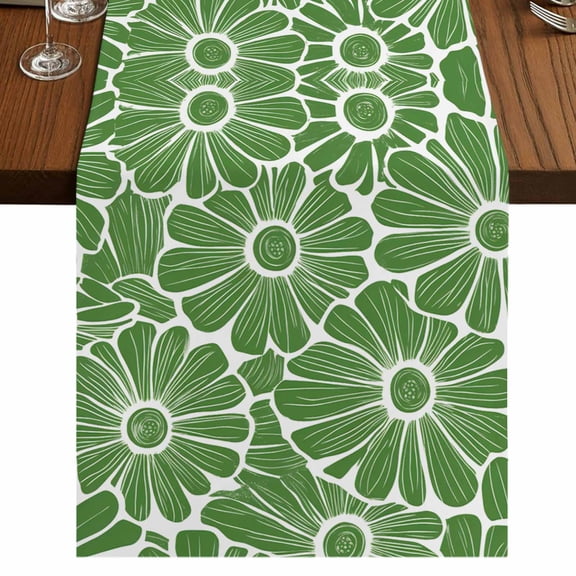 Green Spring Floral 108 Inch Table Runner, Pastoral Flower Abstract Farmhouse Dresser Scarf Cotton & Linen Tablerunner for Dining/Kitchen Island/Holiday Party Décor 13" x 108"