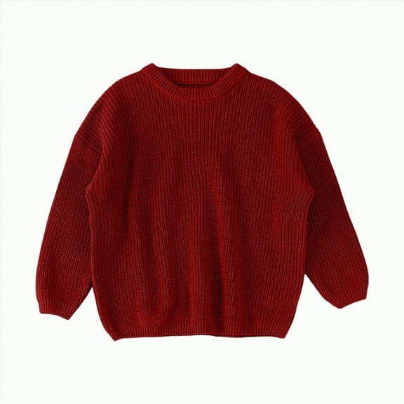 UngA Toddler Baby Girl Boy Knit Sweater Long Sleeve Kids Pullover Oversized Sweatshirt Fall Winter Clothes (Red,2-3 Years)