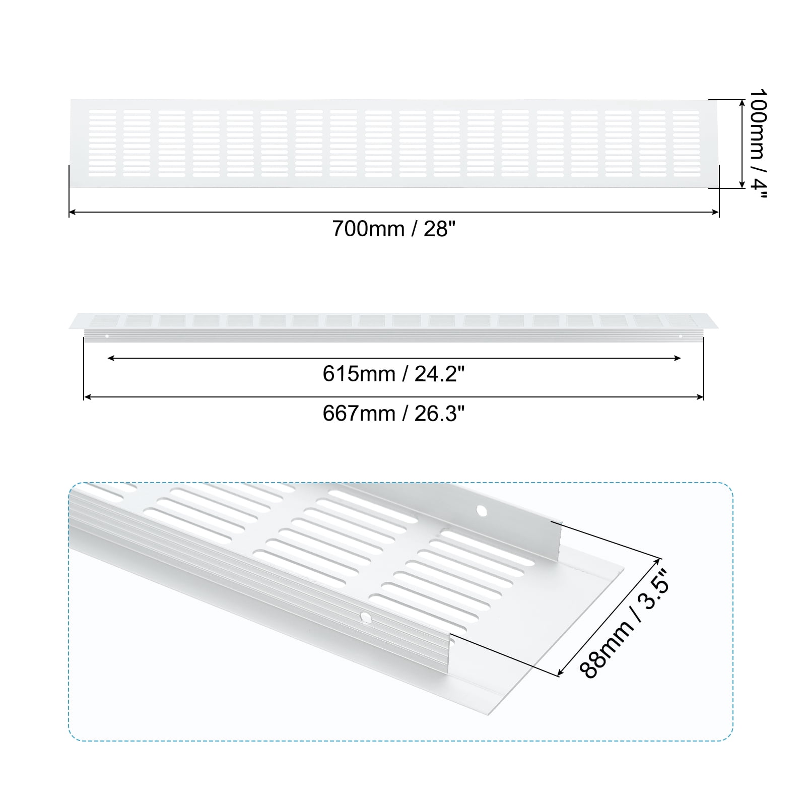 Uxcell 28 x 4 Inch Door Air Vent Cover, 1 Pcs Heavy Duty Grille Ventilation