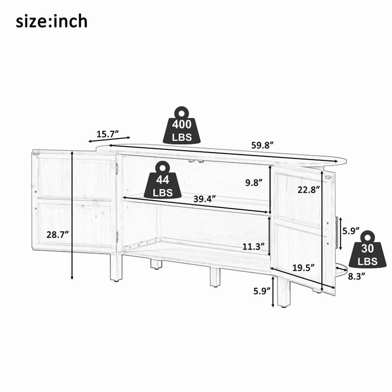 Accent Wavy Texture Buffet Table with Curved Extension Shelf, Mid-Century Modern Sideboard Storage Cabinet with Adjustable Shelf