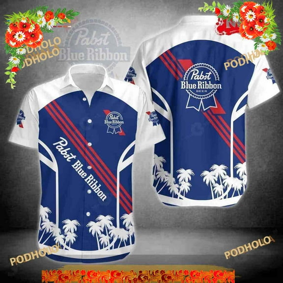Pabst Blue Ribbon Hawaiian Shirt, Tropical Palm Tree Trendy Summer Gift Aloha Shirt