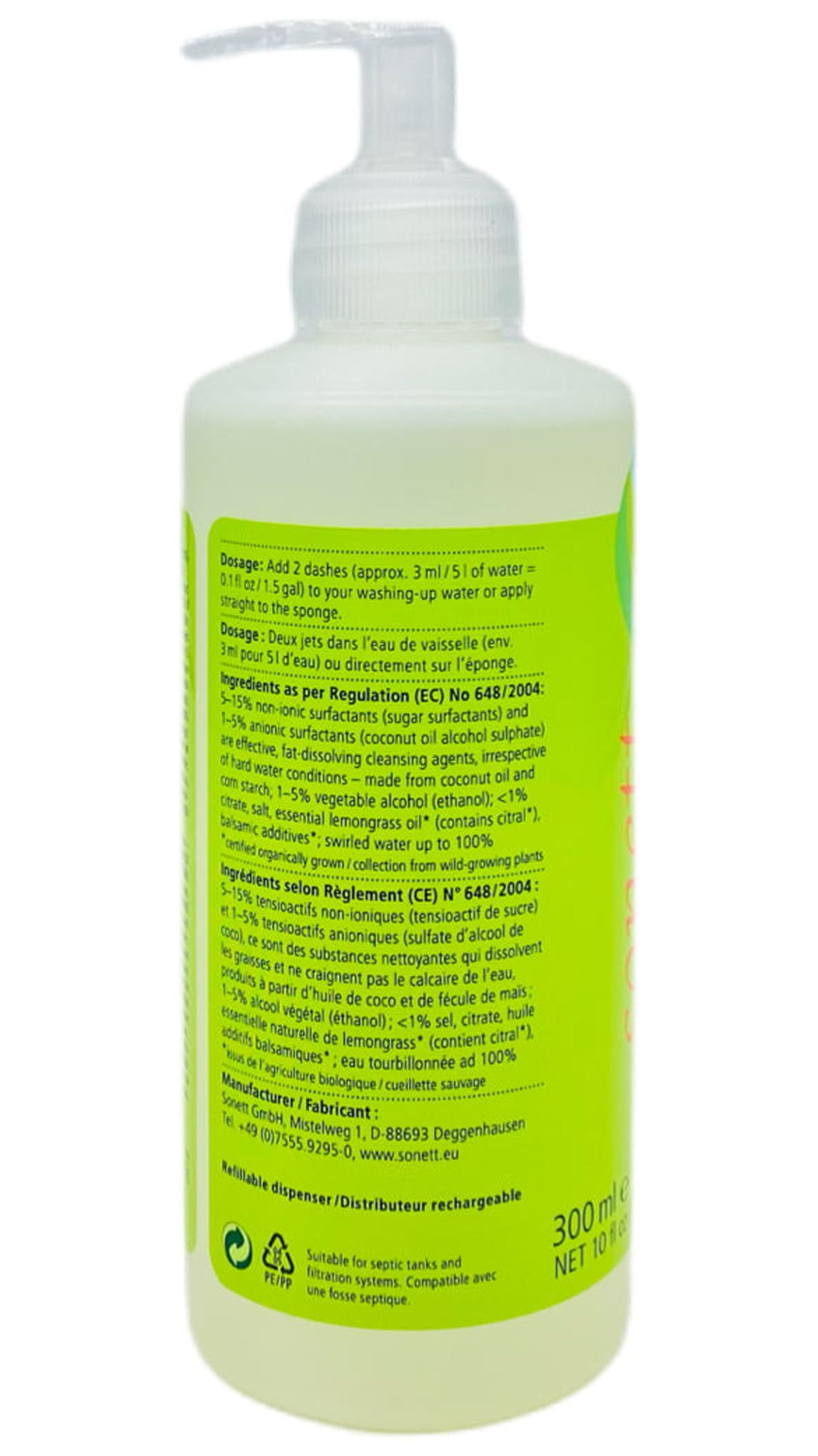 Sonett Organic Liquid Dish Soap, Lemon Scent, 10 Fluid Ounce, 6 Count