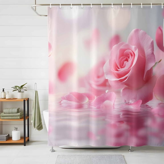 Shower Curtains for Bathroom, Pink Rose Fantasy Waterproof Fabric Shower Curtain, Elegance Floral Romantic Reflection Decorative Bathroom Curtain for Bathtub, 72"x78", No Hooks Included