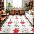 Red White Poinsettias Area Rug 3'x5', Winter Red Floral Berry Green ...