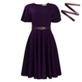 thumbnail image 6 of Ruimatai Women's Round Neck Puff Sleeve Belted A-Line Midi Dresses for Women Formal Party & Office Wear, 6 of 7