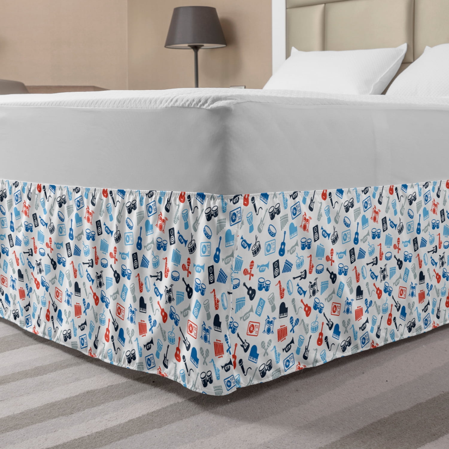 Jazz Music Bed Skirt, Retro Style Pattern of Various Different