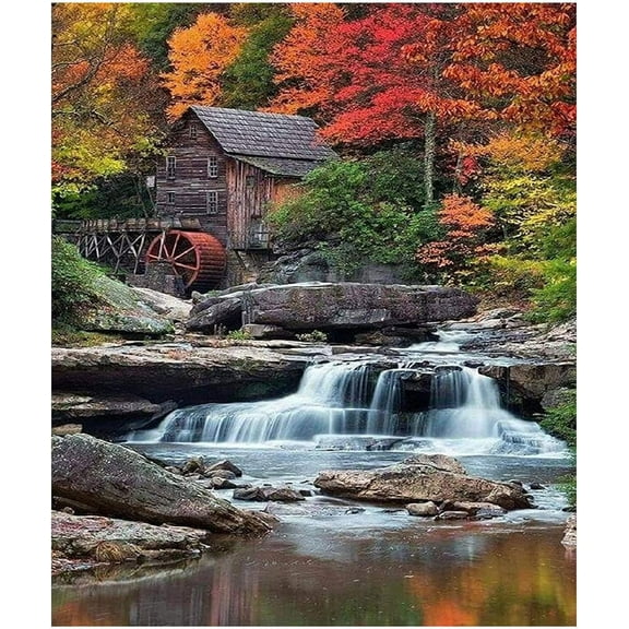 5D DIY Diamond Painting Set "Waterfall" Round Diamond Art Crafts for Adults, Suitable for Wall Decoration, Bedroom and Home Decoration