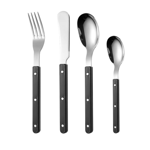 1x French Stainless Flatware Set Colorful Handle 4-Piece Fork Spoon for Home Restaurant 21x7.5cm (Black)