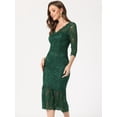 thumbnail image 2 of Unique Bargains Women's V-Neck Party 3/4 Sleeve Lace Ruffle Bodycon Dresses M Dark Green, 2 of 6