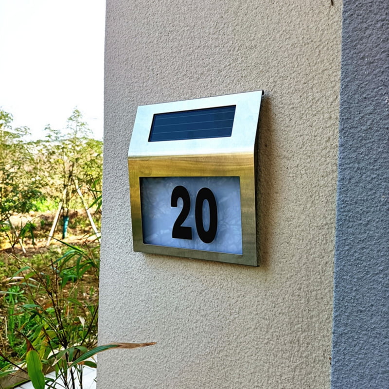 LED Solar Power House Address Number Doorplate Light Garden Wall Lamp Door Sign 