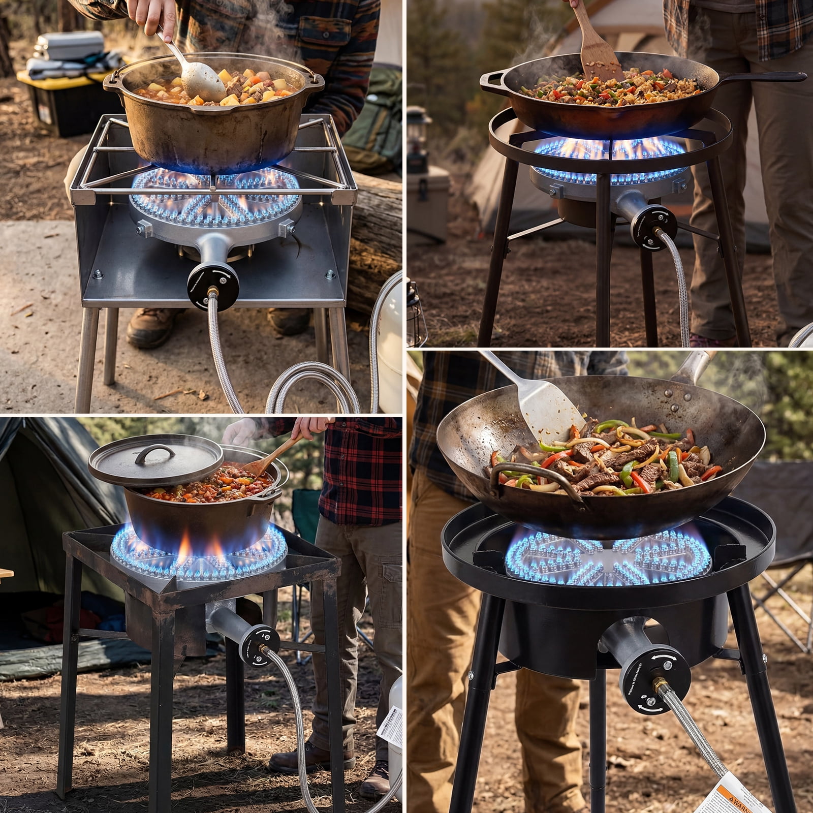 SIXDAY 11.2" Burner Head High Pressure, 200, 000 BTU Cast Iron Burner, 4.1ft Hose & Brass Fitting (Round)