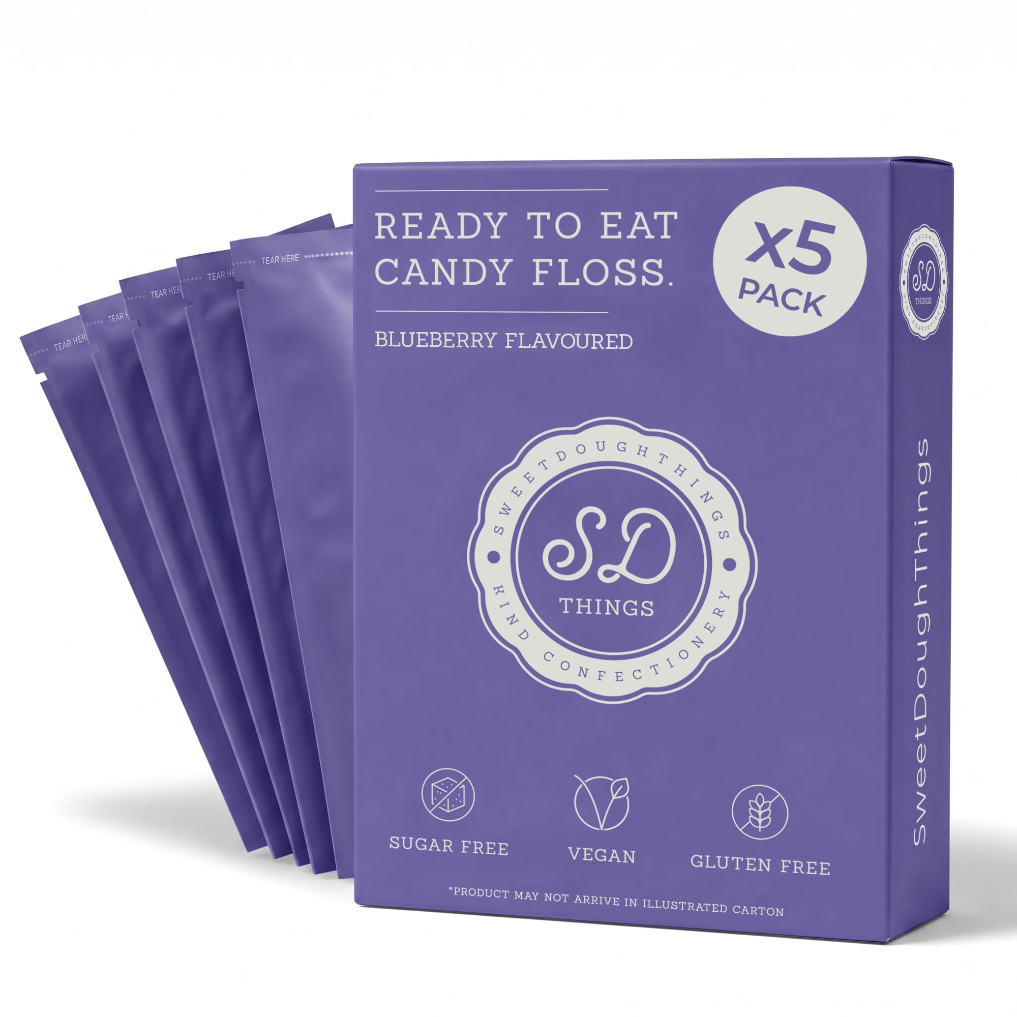 SweetDoughThings - Sugar-Free Premium Candy Floss | Low Calorie Vegan & Gluten-Free | Guilt-Free Treat in a Luxury Packaging | Cocktail Garnish Cakes Tea (x5 Pack Blueberry)