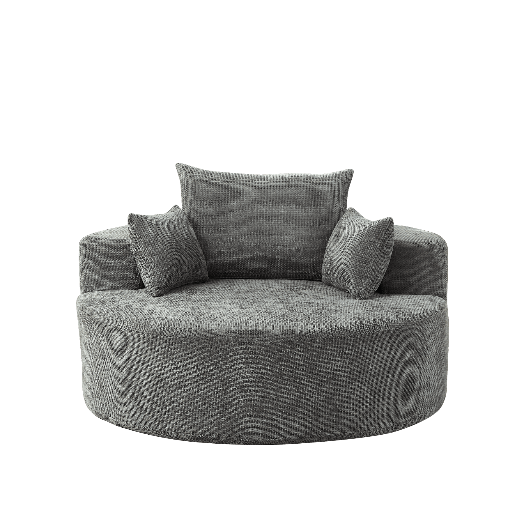 Leumius 55'' Oversized Round Chaise Longue Chair,Upholstered Chenille Single Cloud Circle Sofa Chair with Deep Seat,Fluffy Modern Sleeper Sofa Bed for Reading,Living Room,Bedroom,