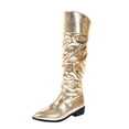 thumbnail image 2 of Knee High Boots for Women Pointed Toe Block Heel Pull On Shoes Fall Slouch Ruched Casual Walking Fashion Comfortable Booties Gold 7, 2 of 8