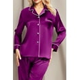 thumbnail image 6 of DAKIMOE Sleepwear Womens Silky Satin Pajamas Set Long Sleeve Nightwear Loungewear, Purple, XL, 6 of 8