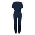 thumbnail image 5 of REORIAFEE Women 2 Piece Lounge Sets Sweatsuit Outfit 70s Outfits Fashion Women Summer Button Casual Short Sleeve Top + Pant Set Navy S, 5 of 5