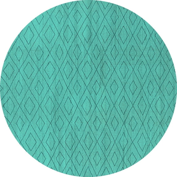 Ahgly Company Machine Washable Indoor Round Oriental Turquoise Blue Industrial Area Rugs, 7' Round