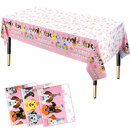 

HHLCWA 3 Pack Pink Puppy Paw Party Tablecloth Plastic Puppy Dog Birthday Table Cover for Puppy Theme Kids Birthday Party Supplies Decorations 86.6 x 51.2in