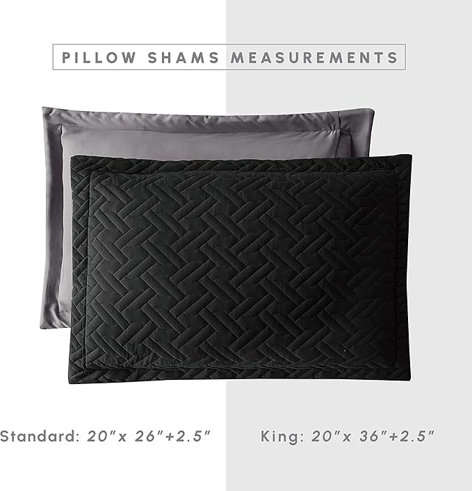 Elegant Comfort 3-Piece Quilted Reversible Bedspread Coverlet Set with Pillow Shams, Exquisite Majestic Stitching All Season Heavy Weight - Ultra Soft Premium Quilt- Full, Black/Gray
