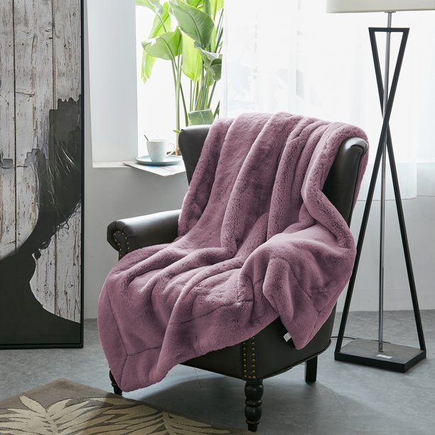 Home Soft Things Heavy Faux Fur Throw Wood Rose 50" x 60"