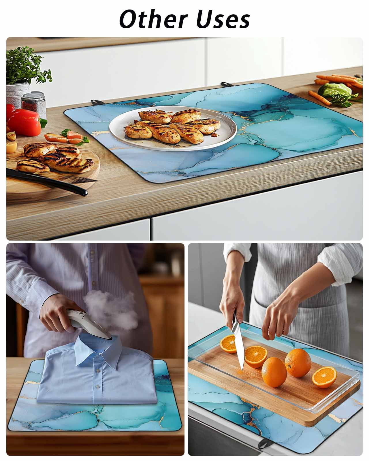 Stove Top Covers for Electric Stove, Teal Blue Marble Glass Stovetop Cover Protector, Modern Abstract Art Marble Crack Induction Cooktop Protector Oven Mat for Kitchen Countertop 24"x21"