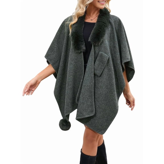 Women'S Open/ Front Cardigan Solid Color Poncho Cape Plus Size Knit Wraps for Fall Winter Dark Gray One size