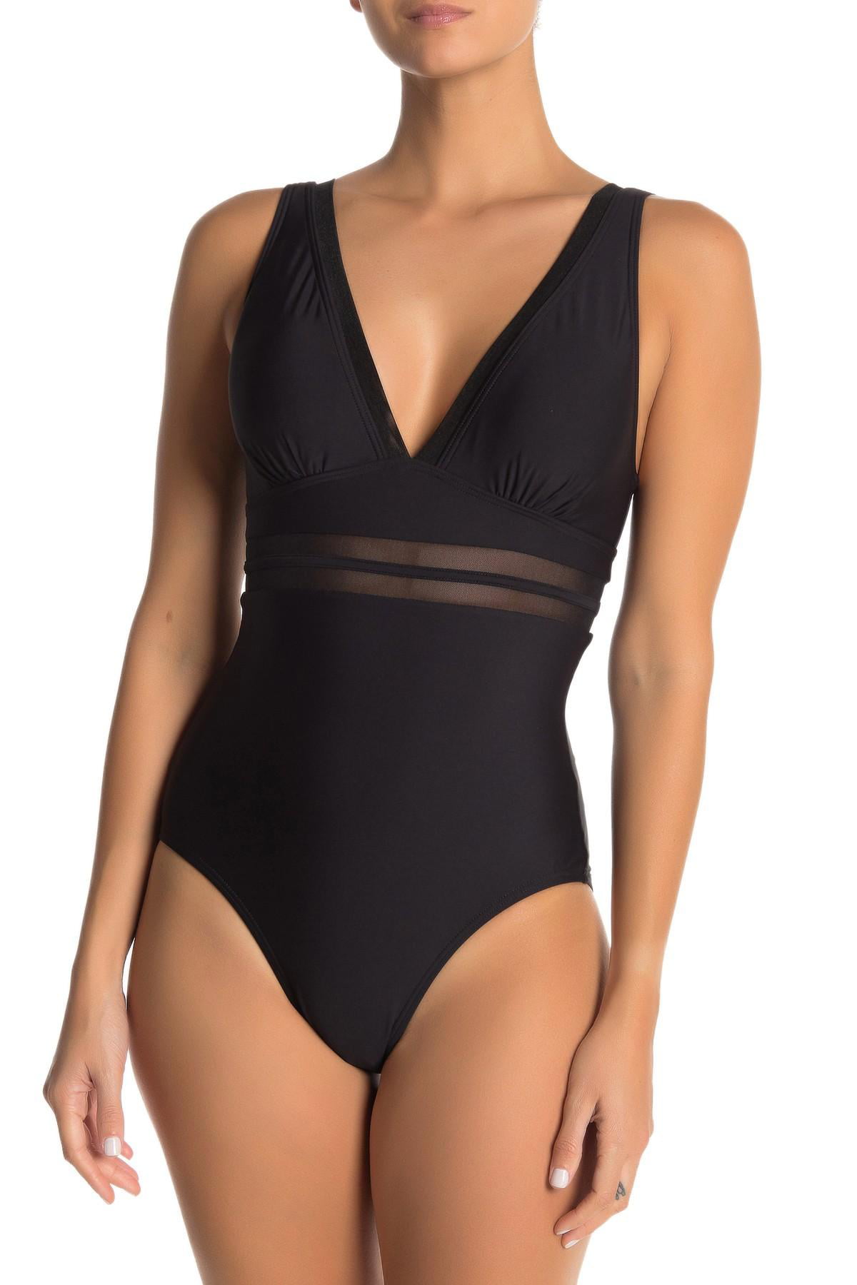 Tommy Hilfiger BLACK Mesh-Trim Plunge One-Piece Swimsuit, US - Walmart.com