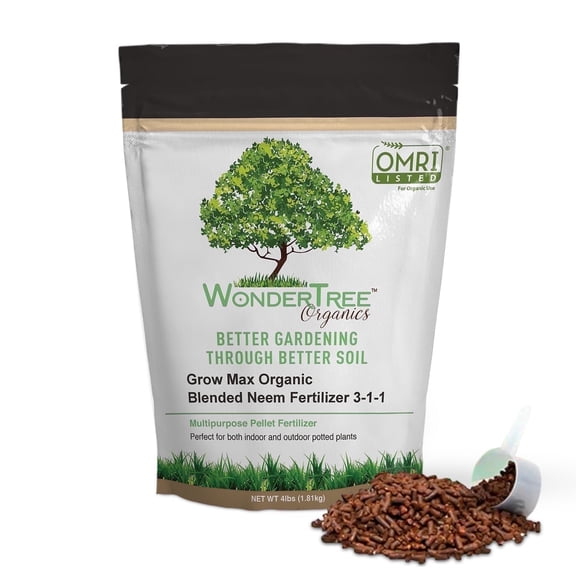 WonderTree Organics Grow Max Blended Neem Organic Plant Fertilizer, 3-1-1, 4 lbs | OMRI Listed | Garden Fertilizer | Lawn Fertilizer