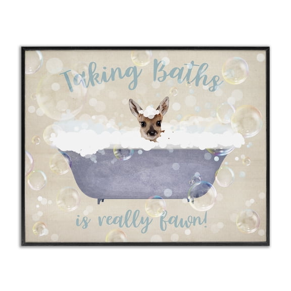 Stupell Industries Taking Baths Is Fawn Quotes and Sayings Painting Black Framed Art Print Wall Art, 14 x 11