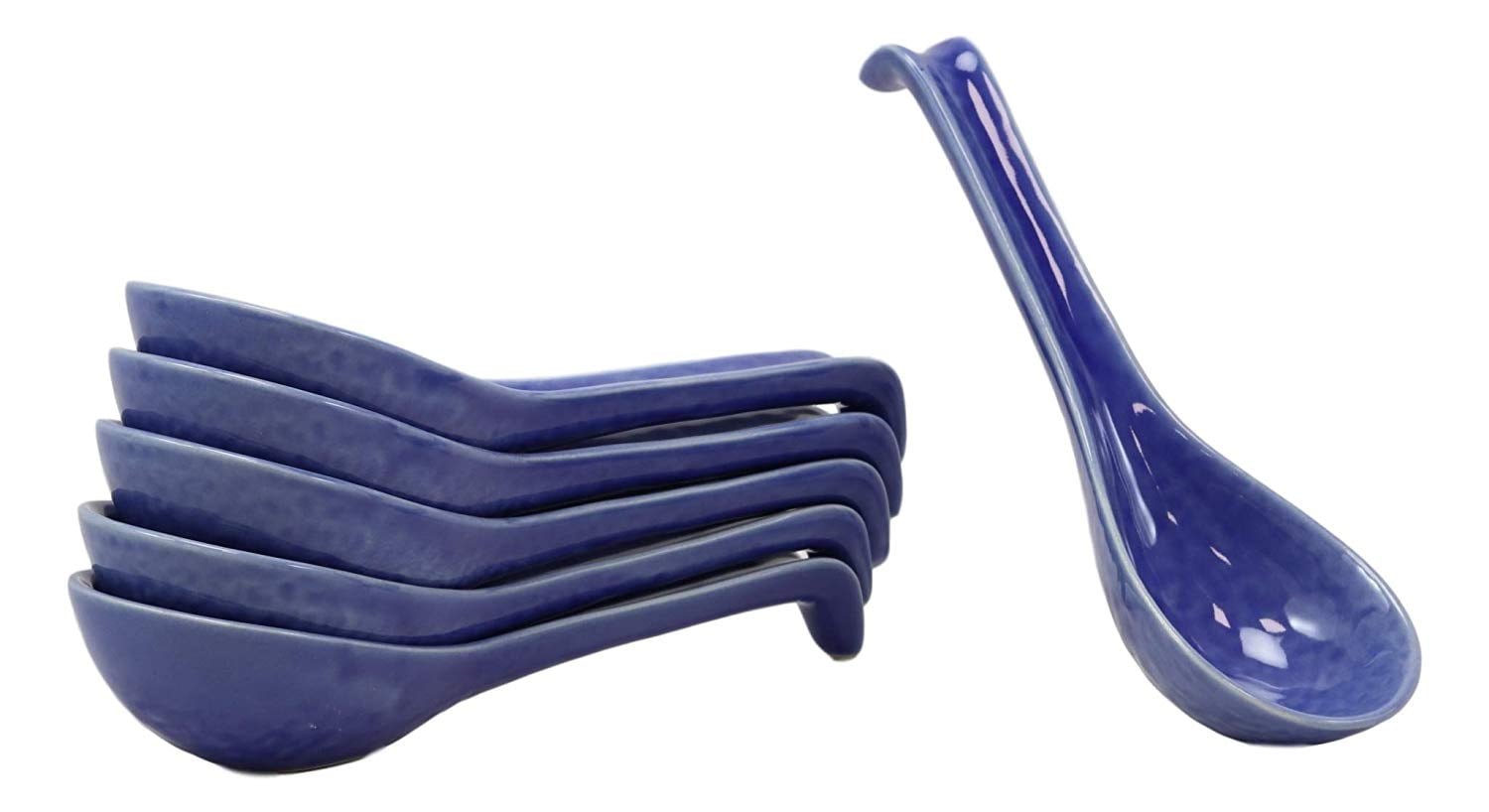 Ebros Japanese Modern Porcelain Soup Spoons With Ladle Hook Pack Of 6