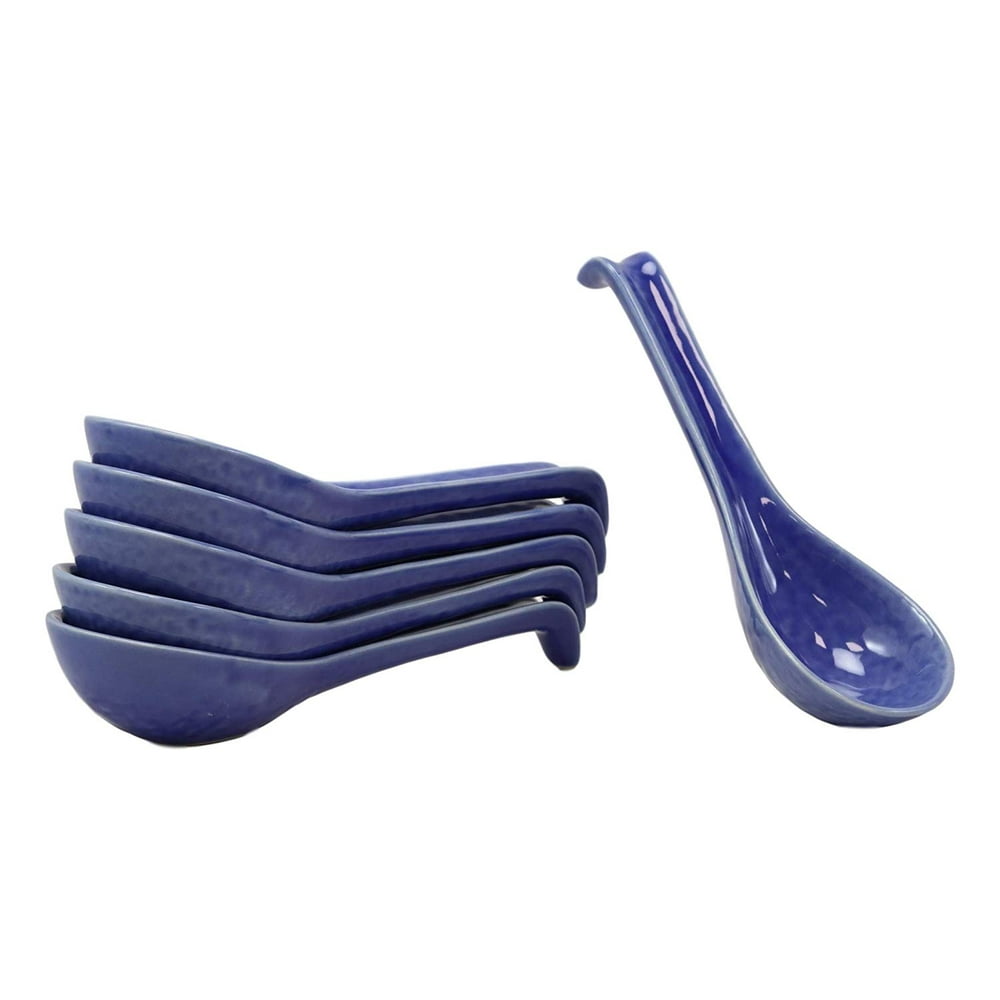 Ebros Japanese Modern Porcelain Soup Spoons With Ladle Hook Pack Of 6