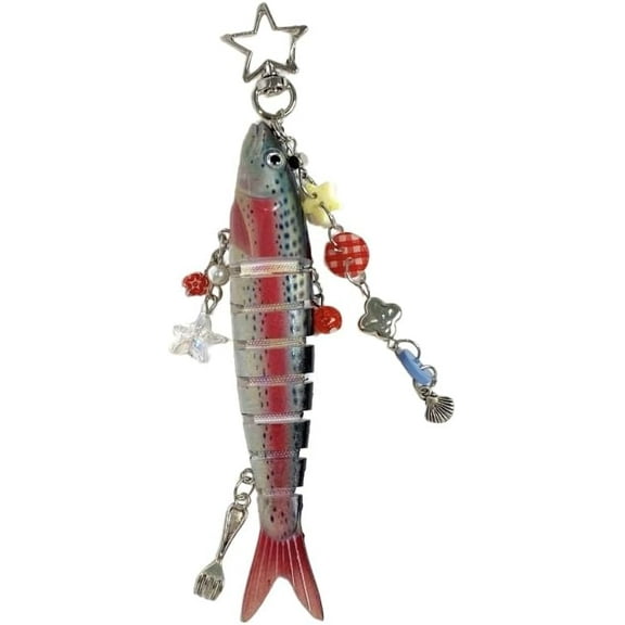 Y2K Aesthetic Lifelike Fish Keychain - 5 Color Options with Star/Shell Charms for Bag Decor & Fishing Gifts