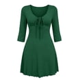 thumbnail image 4 of Ygbgbb Women V‑Neck Tie Front Mini Dress, Three‑Quarter Sleeve Ruffled Hem A‑Line Flowy Dress for Casual Outing and Dating Green S, 4 of 5