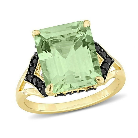 5.81 Carat (ctw) Green Quartz and Black Sapphire Ring in Yellow Sterling Silver