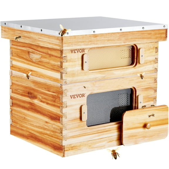 VEVOR Bee Hive 20 Frame Bee Hives Starter Kit, Beeswax Coated Fir Wood, 1 Deep   1 Medium Bee Boxes Langstroth Beehive Kit, Transparent Acrylic Windows with Foundations
