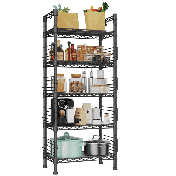 FUTASSI Metal Storage Rack, 5-Tier Adjustable Heavy Duty Shelving Unit, 400 lbs Capacity 21.2"W×9.4"D×59.2"H for Kitchen Garage Bathroom, Black