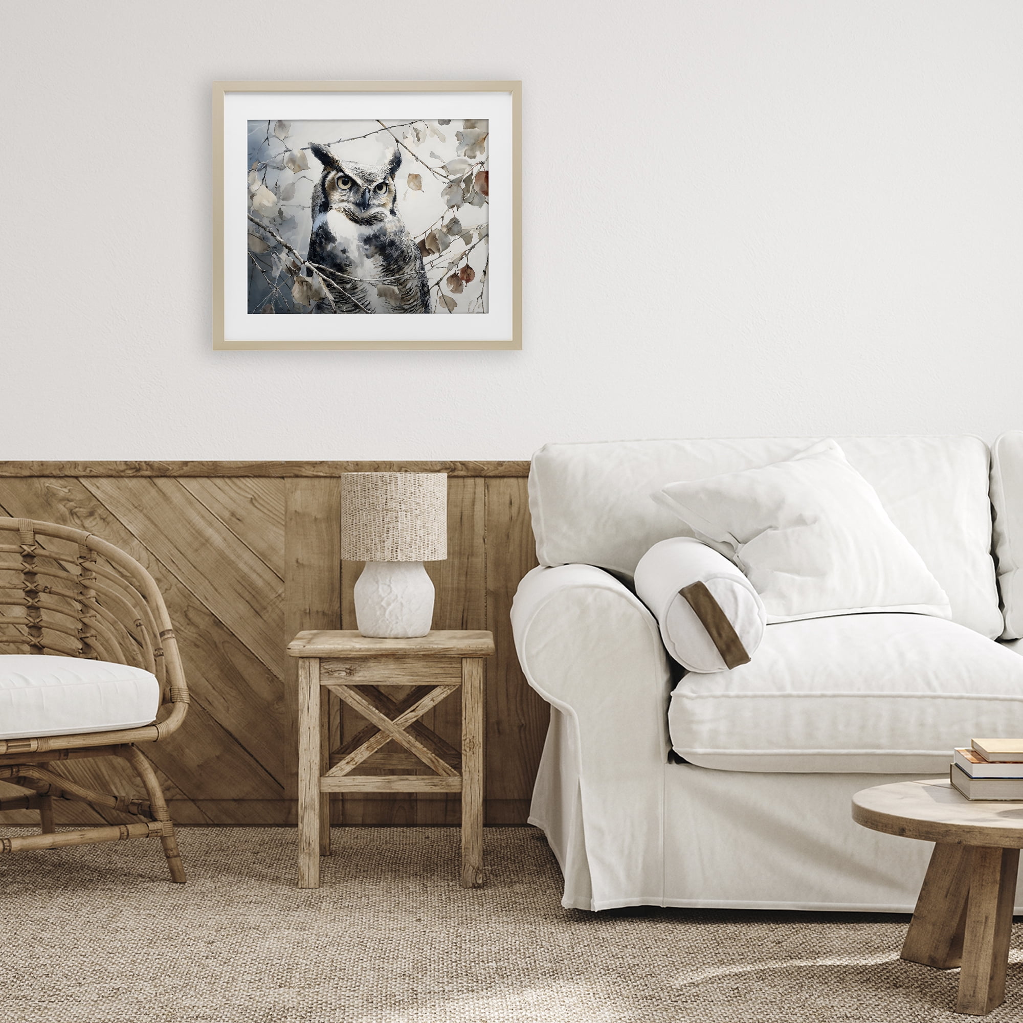 Stupell Industries Horned Owl Perched Birch Framed Print Under Glass, design by Franklyn Gregory