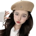 thumbnail image 1 of Gorro de boina de verano para mujer | Gorra de playa de poliéster ajustable ligera y transpirable | Protección solar fina casual para exteriores | Negro Beige Caqui | 56-58cm | 1 Paquete, 1 of 7
