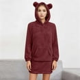 thumbnail image 2 of yardsong Long Sleeve Nightgowns for Women Women's Fleece Hooded Nightgown Long Sleeve Flannel Night Dress Fuzzy Sleepwear Pajama with Pockets Red,XXL, 2 of 9