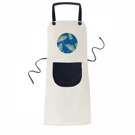 

Green Paper Umbrella Cloud Pattern Apron Adjustable Bib Cotton Linen BBQ Kitchen Pocket Pinafore