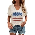 thumbnail image 2 of Womens T Shirts Independence Day Print Short Sleeve V Neck Summer Top Beige L Women Blouse, 2 of 4