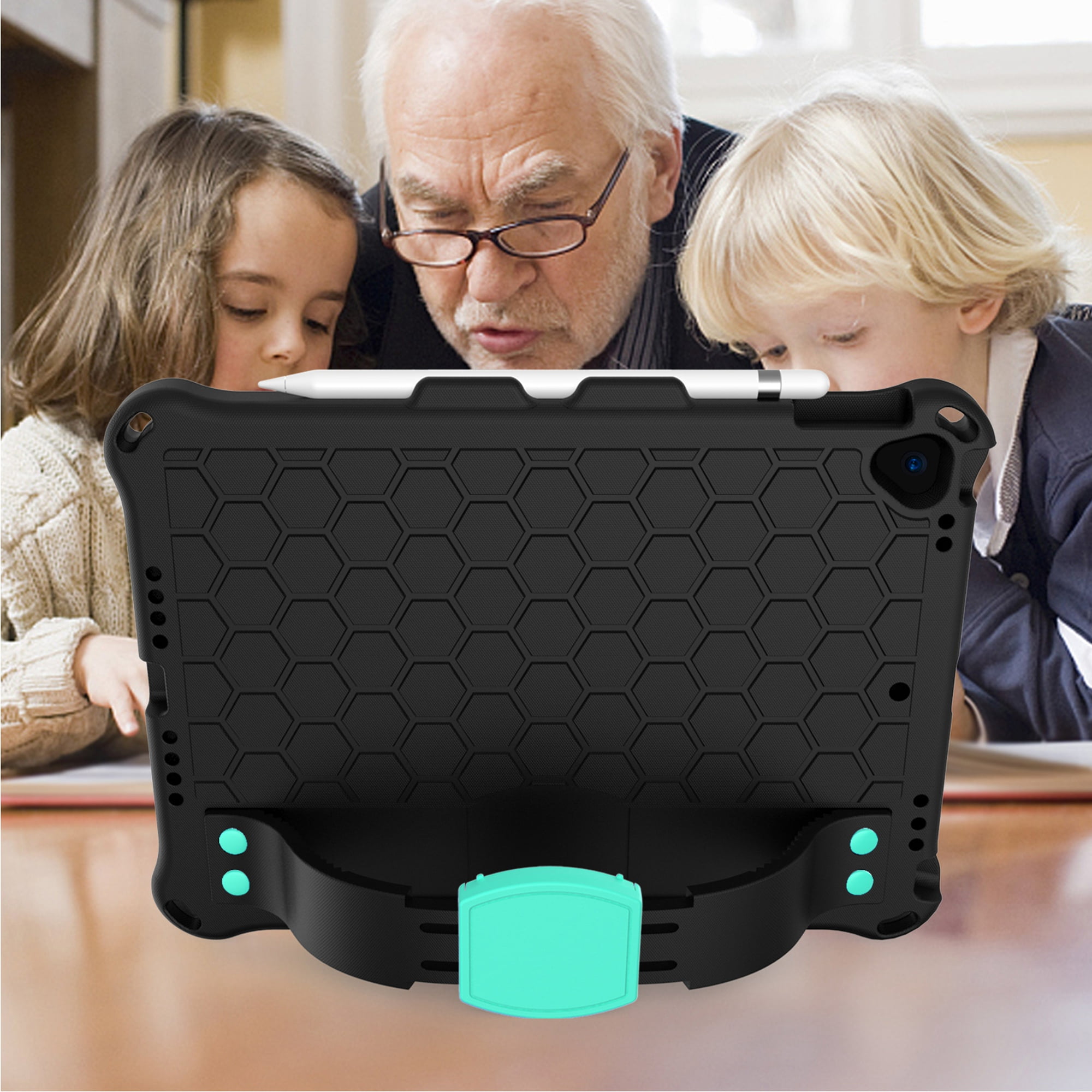 iPad 10.2 2021 Case with Screen Protector, Dteck Shockproof Case for iPad 9th Gen/ iPad 8th Gen / iPad 7th Gen with Removable Shoulder Strap/Hand Strap/Pencil Holder, Heavy Duty Rugged Case,Black/Mint