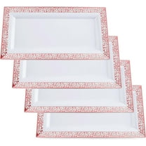 Yumchikel Serving Trays, Rose Gold Lace Rim, 14" x 7.5", 4-Pack