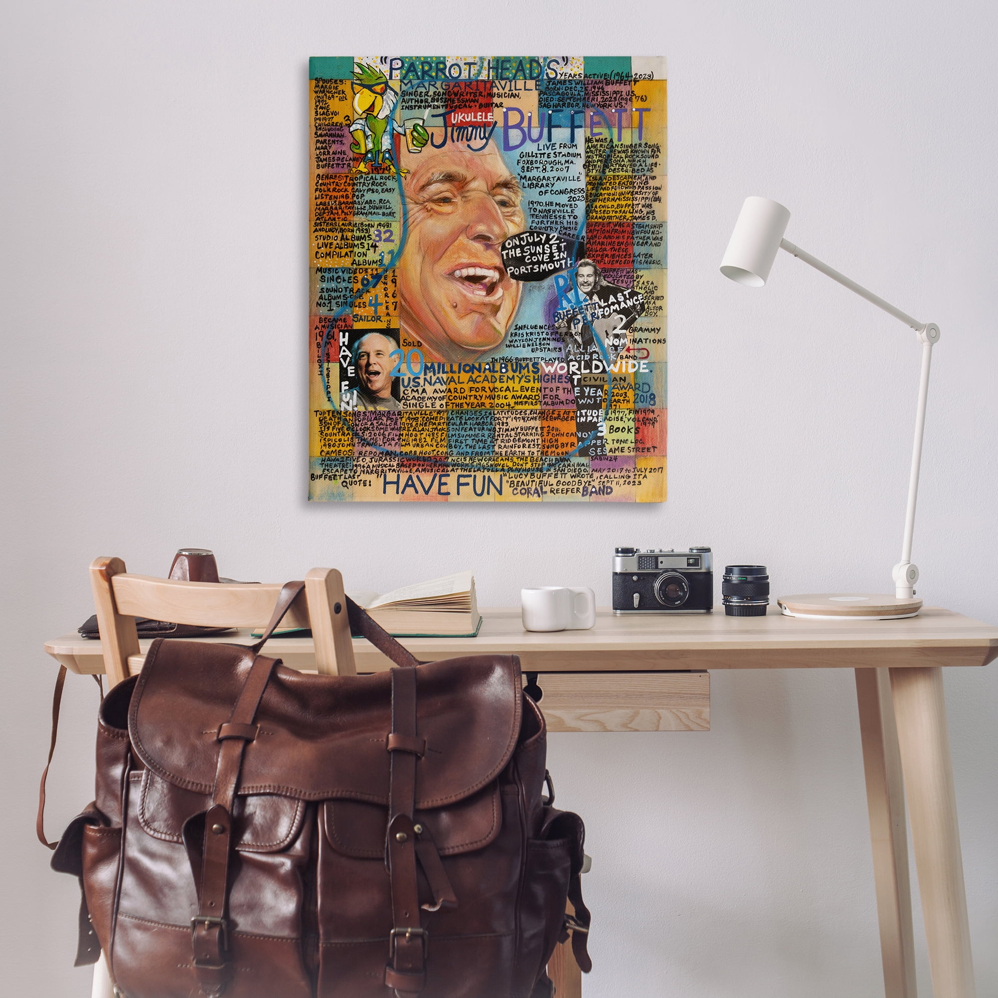 Stupell Industries Jimmy Buffet Collage People Drawing Wrapped Canvas Art Print Wall Art, 36 x 48